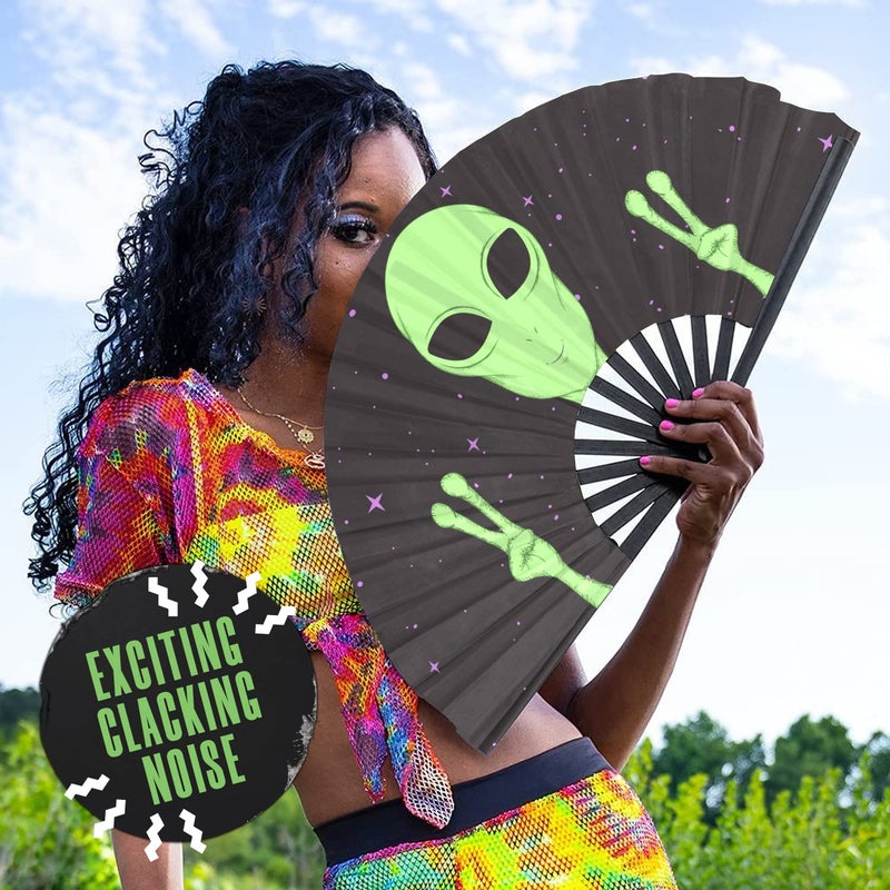 GloFX Folding Fan - Alien - Large Rave Clack Folding Hand Fan for Men/Women - for EDM, Music Festival, Club, Event, Party, Dance, Performance, Decoration, Gift - Image 5